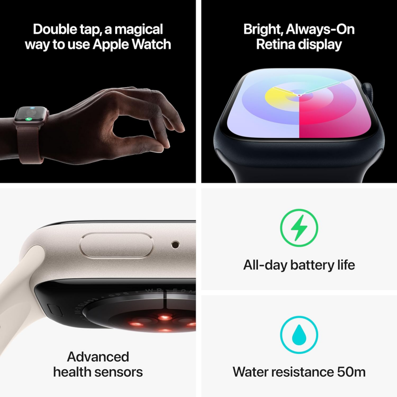 Renewed - Apple Watch Series 9 (GPS, 41mm) - Midnight Aluminium Case with M/L Midnight Sport Band