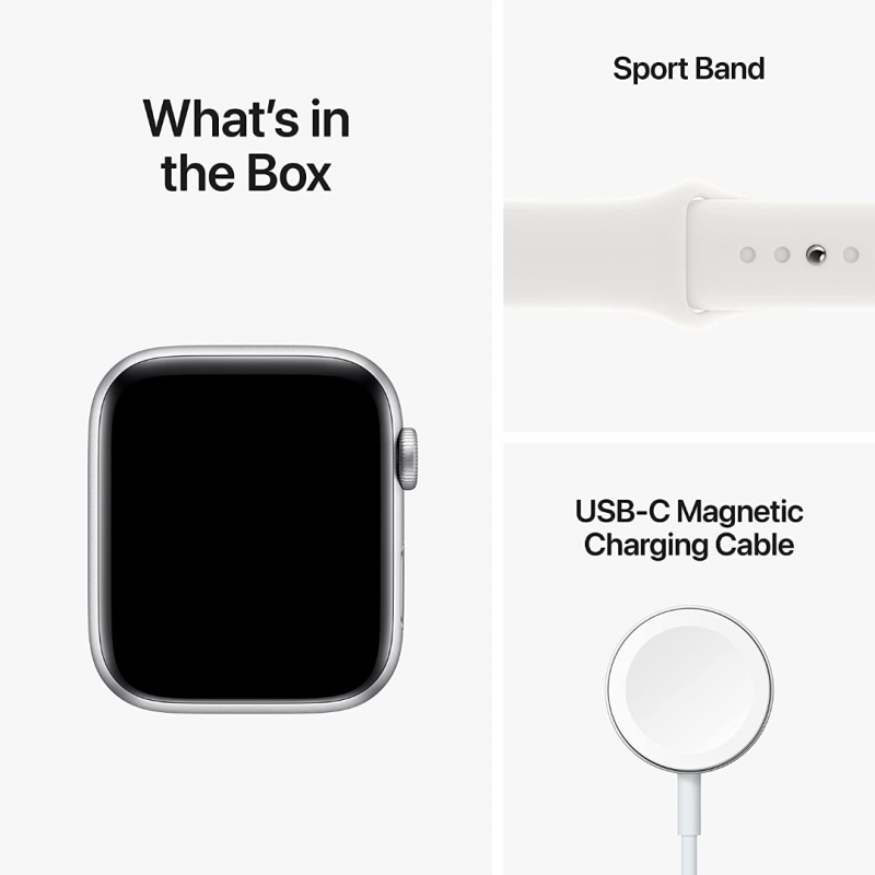 Apple Watch SE 2022 2nd Generation (GPS, 44mm) - Silver Aluminium Case with S/M White Sport Band Apple Watch SE 2022 2nd Generation (GPS, 44mm) - Silver Aluminium Case with S/M White Sport Band
